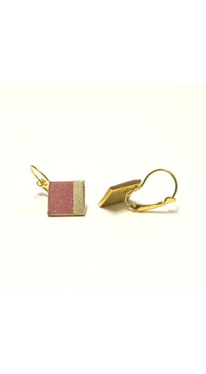 Bibeton: Pink/arany franciakapcsos négyzet fülbevaló