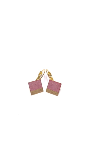 Bibeton: Pink/arany franciakapcsos négyzet fülbevaló