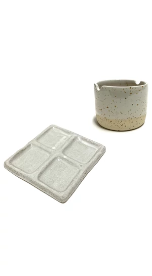 Pastel Ceramics:  Négyzet paletta és ecsettartó tálka n1 / ø 8cm
