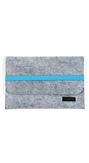 VIENTO: Világosszürke filc laptoptáska kék pánttal / M méret