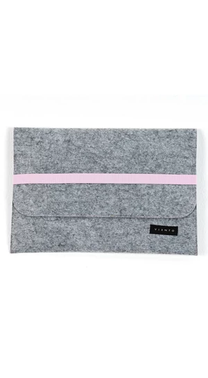 VIENTO: Világosszürke filc laptoptáska rózsaszín pánttal / M méret