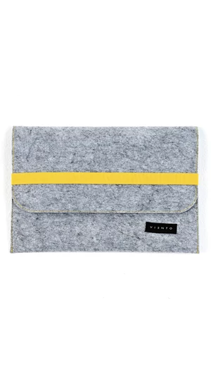 VIENTO: Világosszürke filc laptoptáska sárga pánttal / M méret