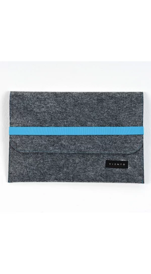 VIENTO: Sötétszürke filc laptoptáska kék pánttal / M méret