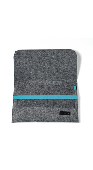VIENTO: Sötétszürke filc laptoptáska kék pánttal / M méret