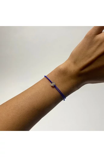 T55 - Kék zsinóros karkötő,  rozéarany bevonatú kicsi medállal