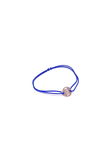 T55 - Kék zsinóros karkötő,  rozéarany bevonatú nagy medállal