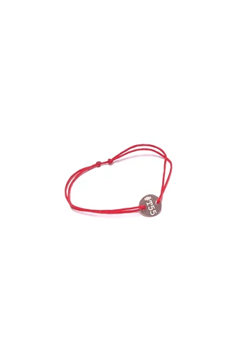 T55 - Piros zsinóros karkötő,  rozéarany bevonatú nagy medállal