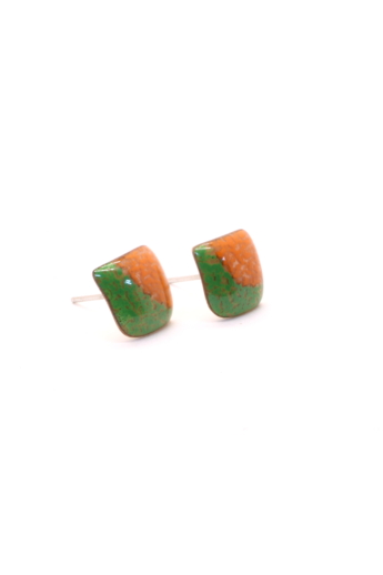 AME Creation: Körcikk narancs-zöld / kicsi tűzzománc fülbevaló