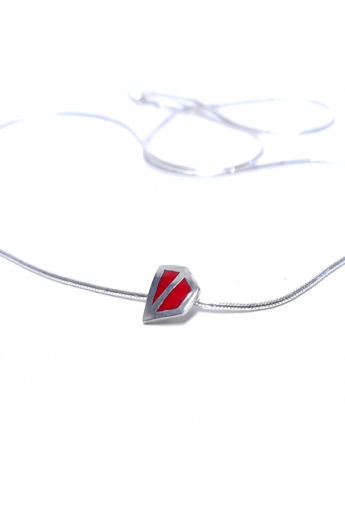 AME Creation: Sokszög piros kicsi ezüst tűzzománc medál nyaklánccal