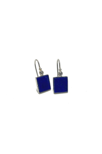 Mester Éva: Szögletes fülbevaló (kövek: lapis lazuli, cirkónia)