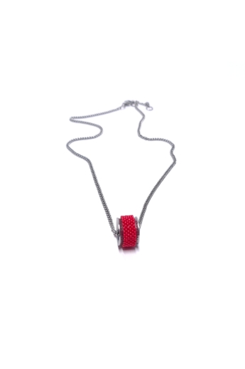 Myart: Piros karika-medálos üveggyöngy nyaklánc