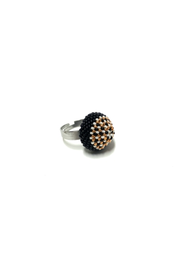 Myart: Fekete-fehér-bronz üveggyöngy félgömb gyűrű