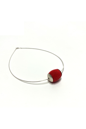 Myart: Piros henger üveggyöngy ezüst nyaklánc