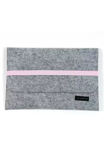 VIENTO: Világosszürke filc laptoptáska rózsaszín pánttal / M méret