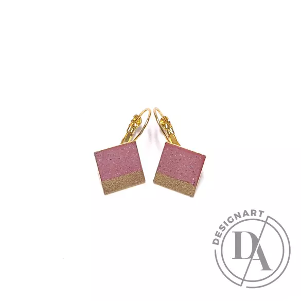 Bibeton: Pink/arany franciakapcsos négyzet fülbevaló