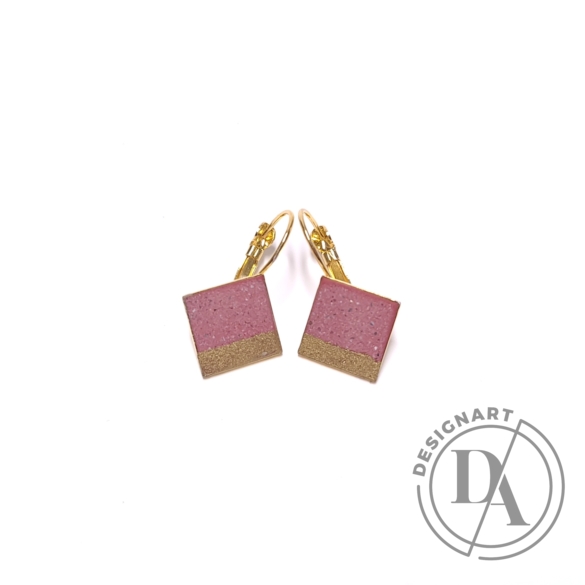 Bibeton: Pink/arany franciakapcsos négyzet fülbevaló