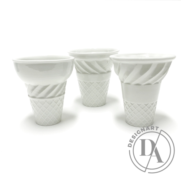 Knetik Dóra: Porcelán fagyitölcsér fehér N2 / magasság 12cm