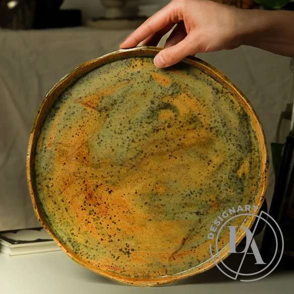 OHO CERAMICS: Nagy zöldes kerámiatál
