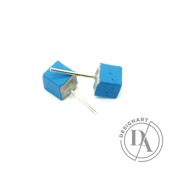 Rebelle: Kicsi kocka beton fülbevaló / kék