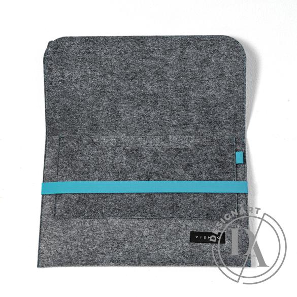 VIENTO: Sötétszürke filc laptoptáska kék pánttal / S méret