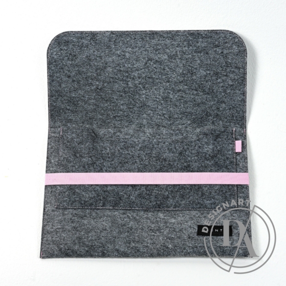 VIENTO: Sötétszürke filc laptoptáska rózsaszín pánttal / S méret